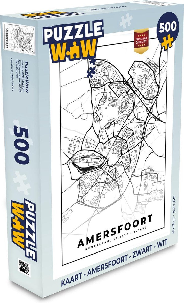 Puzzel Kaart - Amersfoort - Zwart - Wit  - Legpuzzel - Puzzel 500 stukjes