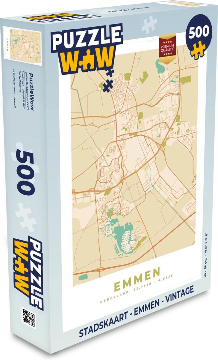 Puzzel Stadskaart - Emmen - Vintage - Legpuzzel - Puzzel 500 stukjes