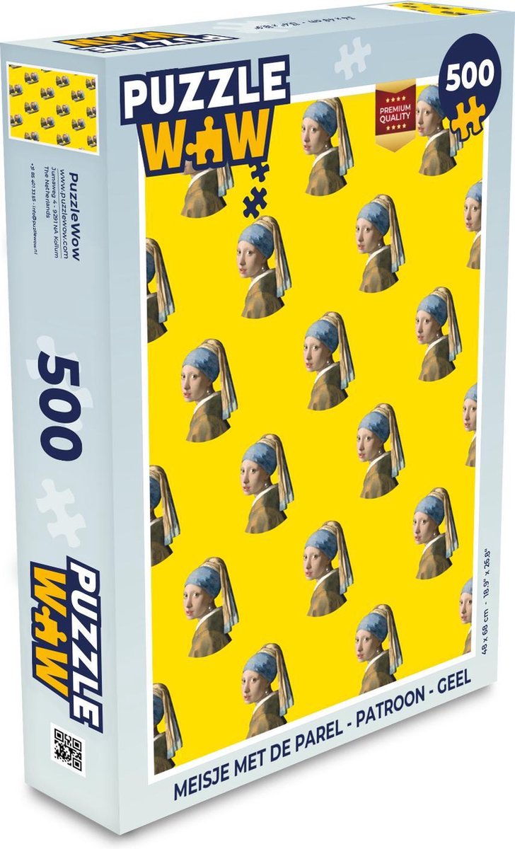 Puzzel - Puzzel 500 stukjes - Meisje met de parel - Patroon - Geel - Legpuzzel