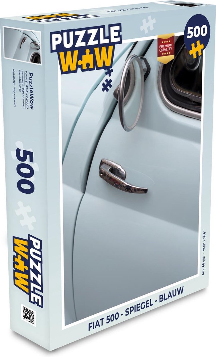 Puzzel Fiat 500 - Spiegel - Blauw - Legpuzzel - Puzzel 500 stukjes