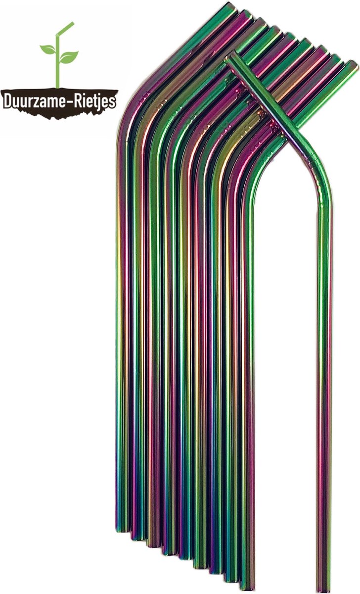 Roestvrijstalen rietjes  regenboog | 20 st. gebogen | RVS rietjes | Herbruikbare rietjes | Metalen rietjes | Plastic vervanger | Duurzame Rietjes | Gratis verzending | Incl. schoonmaakborstels | Gekleurde rietjes | Regenboog rietjes