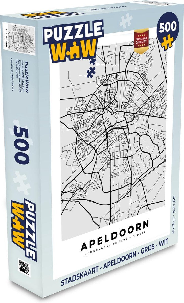 Puzzel Stadskaart - Apeldoorn - Grijs - Wit - Legpuzzel - Puzzel 500 stukjes