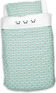 DEKBED OVERTREK (100X135 cm) + SLOOP (40X60 cm) PANDA DREAMS | GROEN