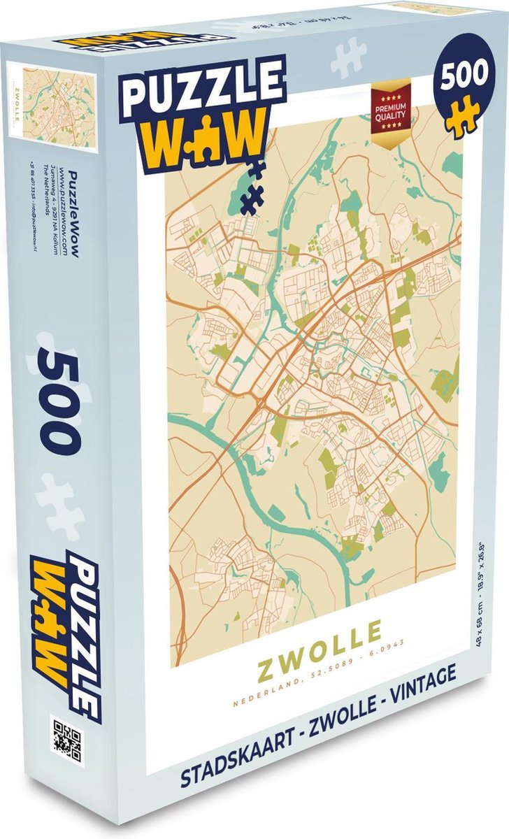 Puzzel Stadskaart - Zwolle - Vintage - Legpuzzel - Puzzel 500 stukjes