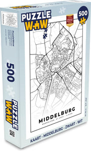 Puzzel Kaart - Middelburg - Zwart - Wit  - Legpuzzel - Puzzel 500 stukjes