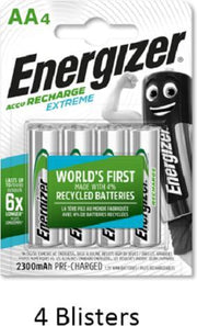 16 stuks (4 blisters a 4 stuks) Energizer Rechargeable AA 2300 mah Extreme Oplaadbaar