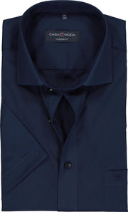 Casa Moda Overhemd Effen Navy Korte Mouw Kent Modern Fit - 40