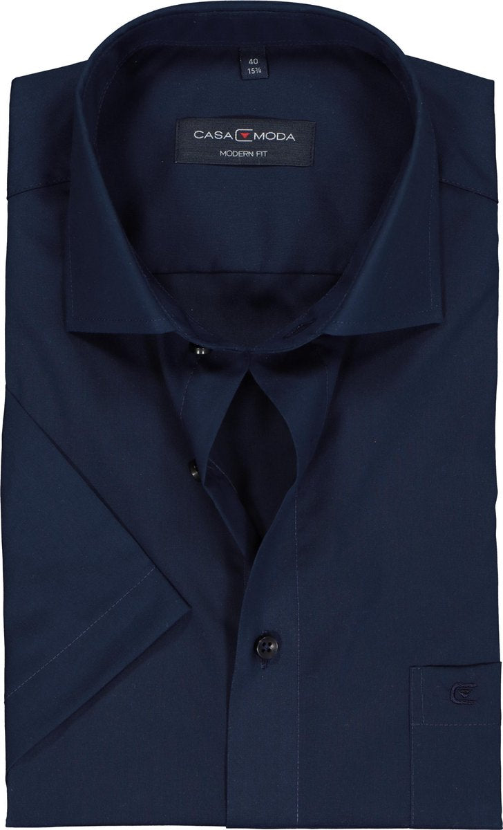 Casa Moda Overhemd Effen Navy Korte Mouw Kent Modern Fit - 40