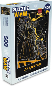 Puzzel Plattegrond - Zaanstad - Goud - Zwart - Legpuzzel - Puzzel 500 stukjes