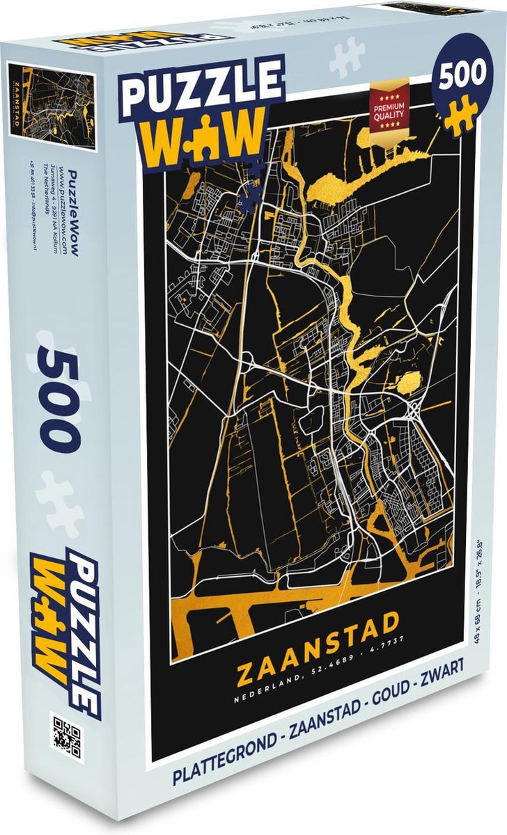 Puzzel Plattegrond - Zaanstad - Goud - Zwart - Legpuzzel - Puzzel 500 stukjes