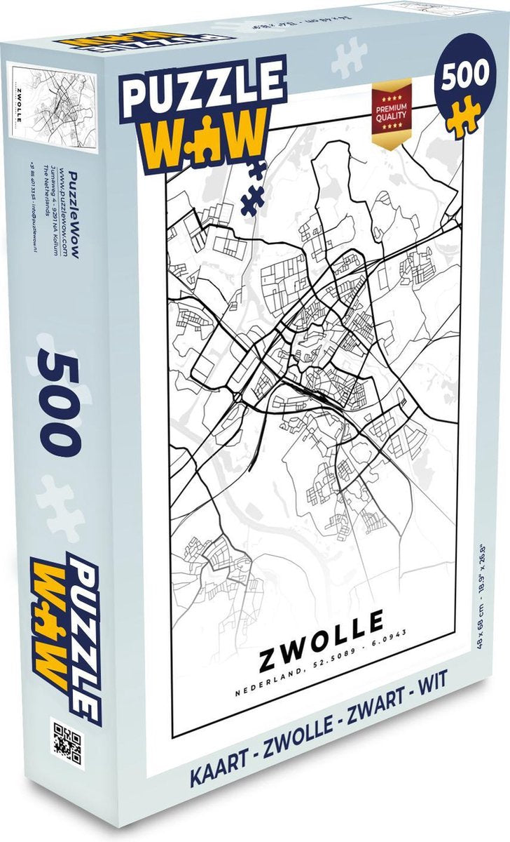Puzzel Kaart - Zwolle - Zwart - Wit  - Legpuzzel - Puzzel 500 stukjes