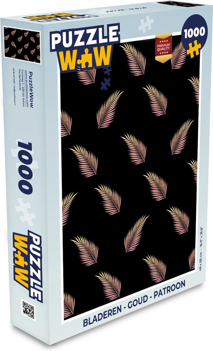 Puzzel - Puzzel 1000 stukjes volwassenen - Bladeren - Goud - Patroon - Legpuzzel