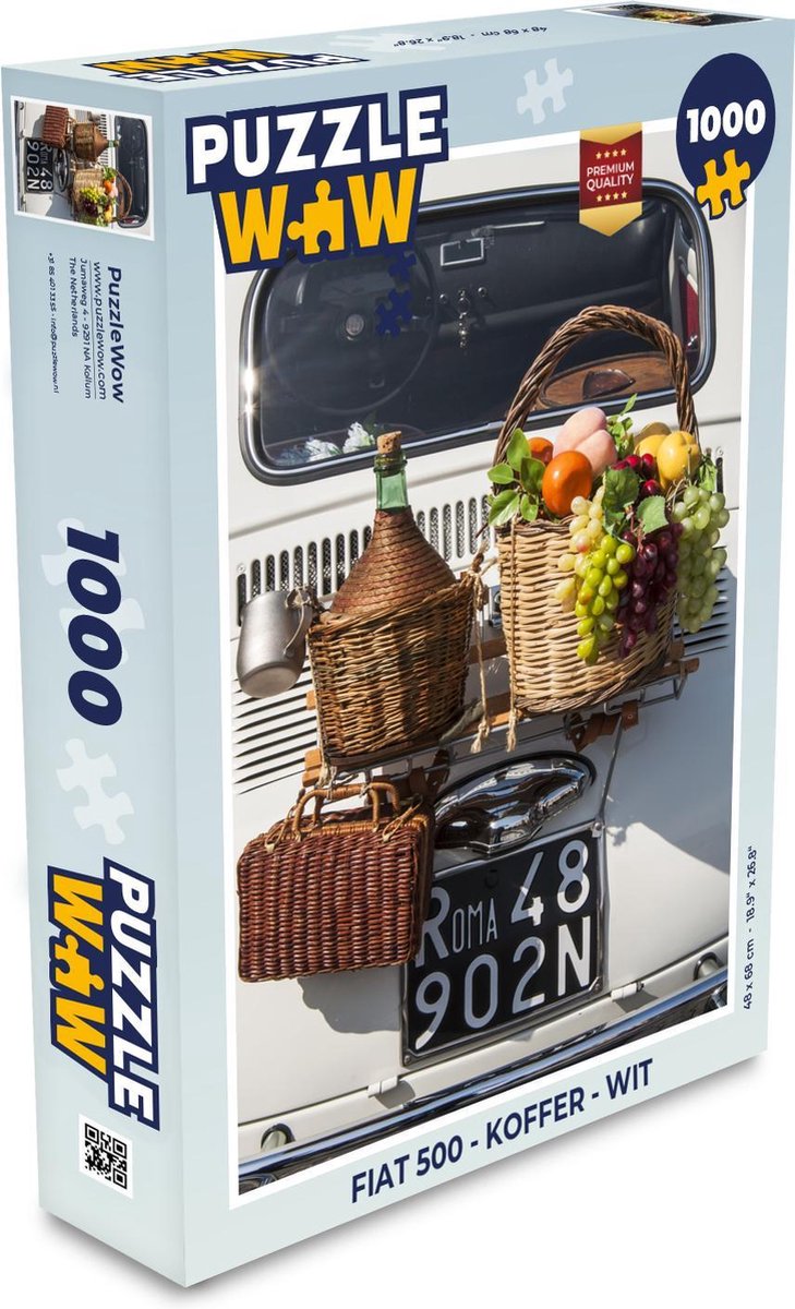 Puzzel Fiat 500 - Koffer - Wit - Legpuzzel - Puzzel 1000 stukjes volwassenen