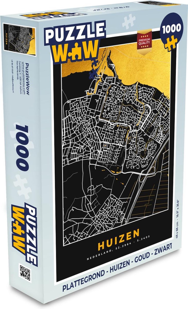 Puzzel Plattegrond - Huizen - Goud - Zwart - Legpuzzel - Puzzel 1000 stukjes volwassenen