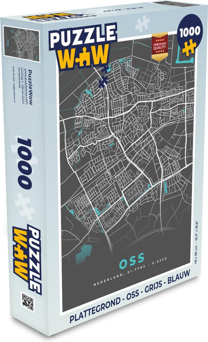 Puzzel Plattegrond - Oss - Grijs - Blauw - Legpuzzel - Puzzel 1000 stukjes volwassenen