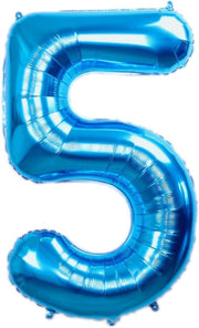 Folie Ballon Cijfer 5 Jaar Blauw 36Cm Verjaardag Folieballon Met Rietje