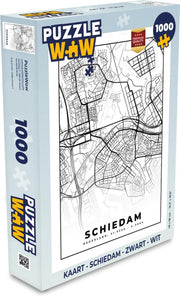 Puzzel Kaart - Schiedam - Zwart - Wit  - Legpuzzel - Puzzel 1000 stukjes volwassenen