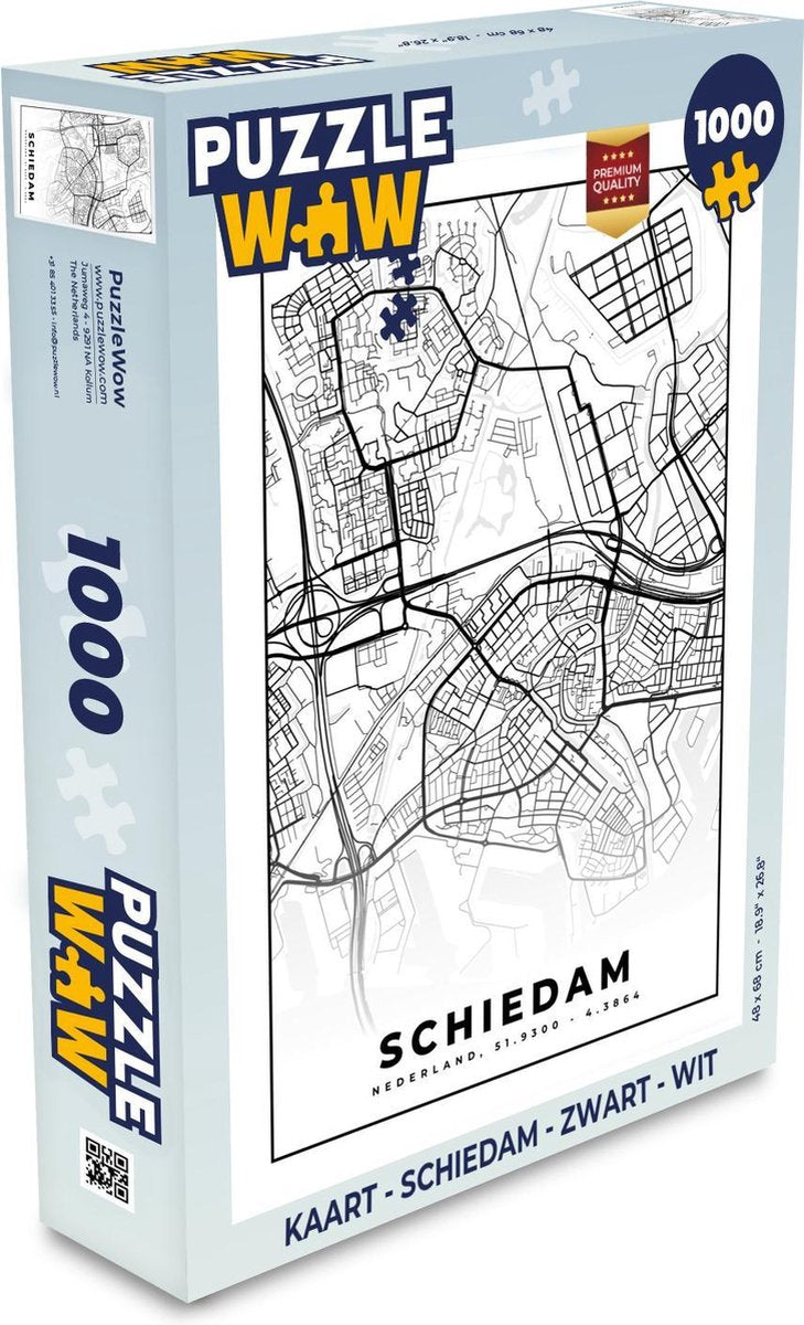 Puzzel Kaart - Schiedam - Zwart - Wit  - Legpuzzel - Puzzel 1000 stukjes volwassenen