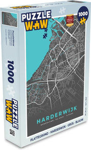 Puzzel Plattegrond - Harderwijk - Grijs - Blauw - Legpuzzel - Puzzel 1000 stukjes volwassenen