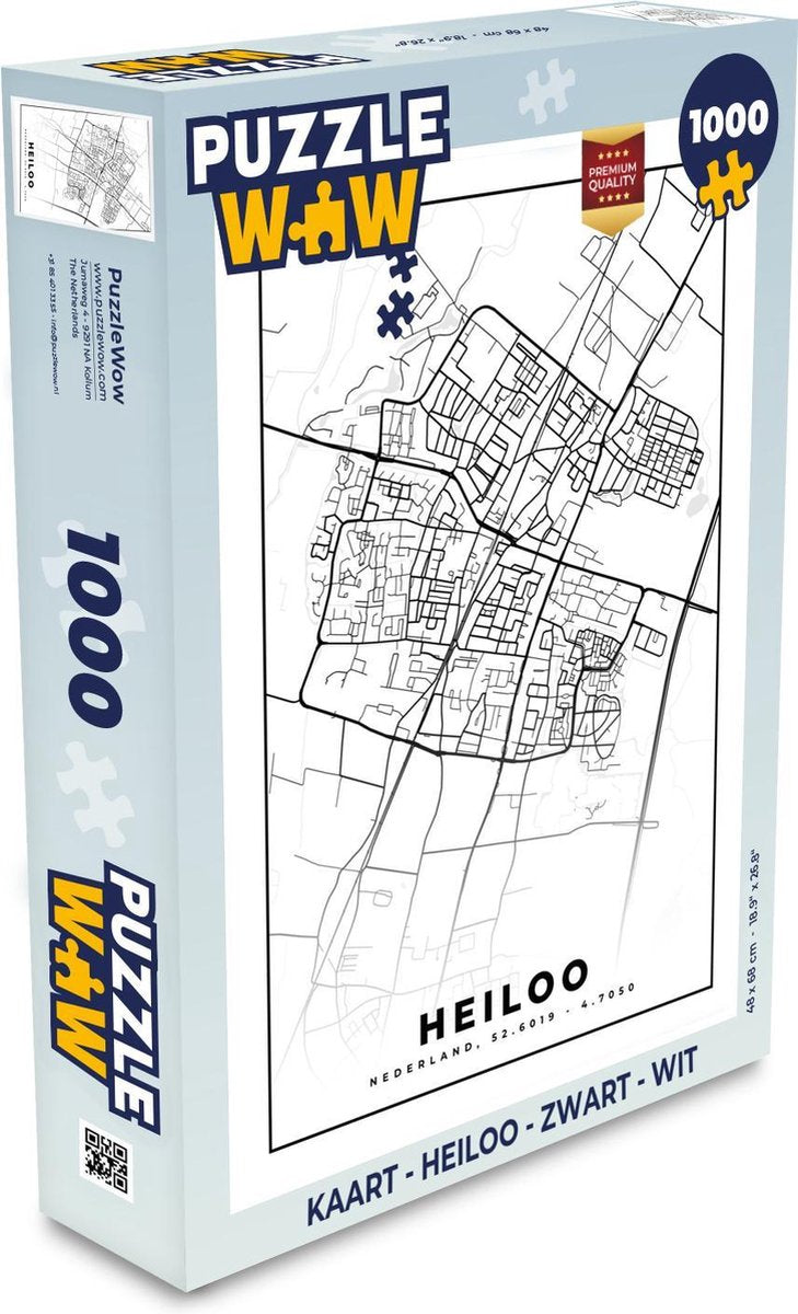 Puzzel Kaart - Heiloo - Zwart - Wit - Legpuzzel - Puzzel 1000 stukjes volwassenen