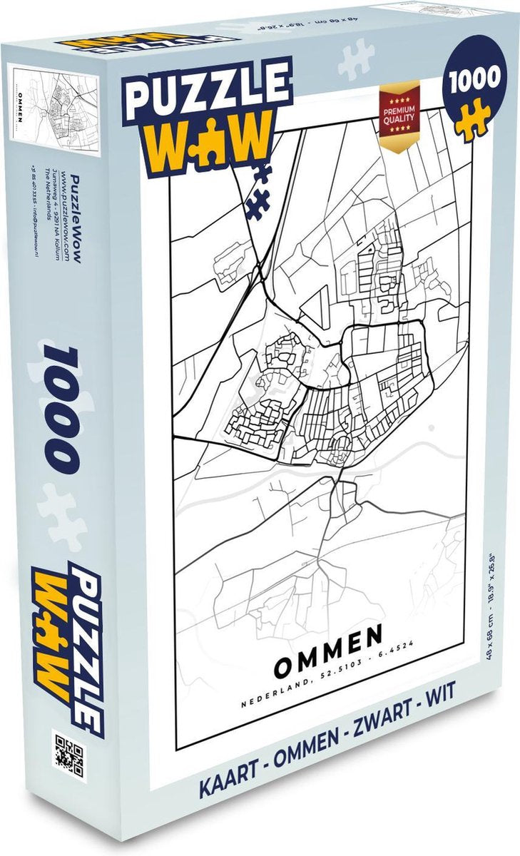 Puzzel Kaart - Ommen - Zwart - Wit - Legpuzzel - Puzzel 1000 stukjes volwassenen