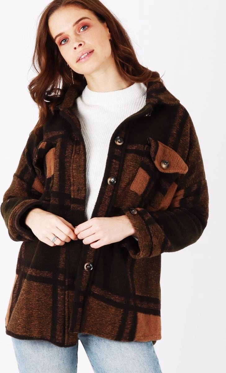 Bruin oversized geruit  jasje
