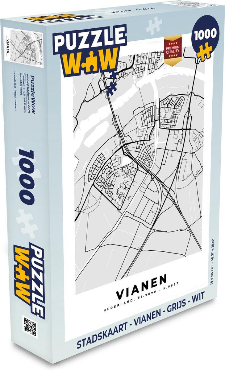 Puzzel Stadskaart - Vianen - Grijs - Wit - Legpuzzel - Puzzel 1000 stukjes volwassenen