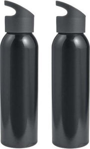 Aluminium waterfles/drinkfles 650 ml zwart  2 stuks- bidon