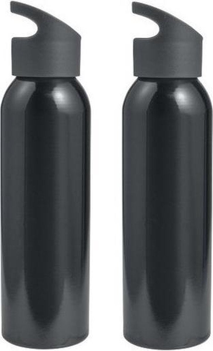 Aluminium waterfles/drinkfles 650 ml zwart  2 stuks- bidon