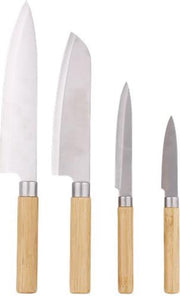 Lowenthal Messenset Met Bamboe Handvat - Zilver - RVS / Bamboe - 4 Stuks