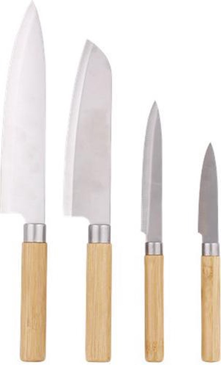 Lowenthal Messenset Met Bamboe Handvat - Zilver - RVS / Bamboe - 4 Stuks