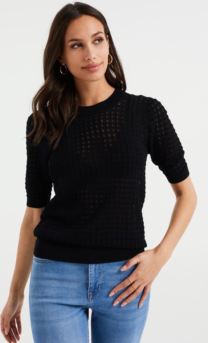 WE Fashion Dames fijngebreide trui met structuur