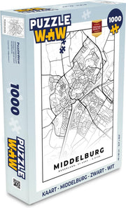 Puzzel Kaart - Middelburg - Zwart - Wit  - Legpuzzel - Puzzel 1000 stukjes volwassenen