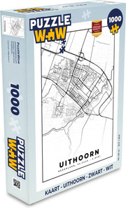 Puzzel Kaart - Uithoorn - Zwart - Wit - Legpuzzel - Puzzel 1000 stukjes volwassenen