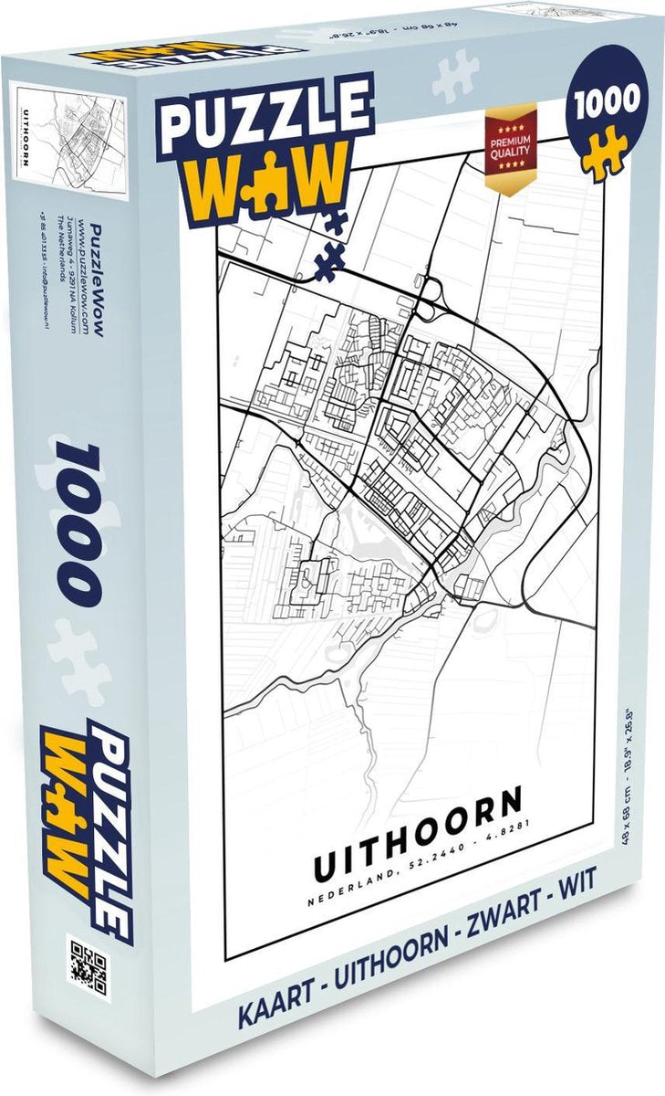 Puzzel Kaart - Uithoorn - Zwart - Wit - Legpuzzel - Puzzel 1000 stukjes volwassenen