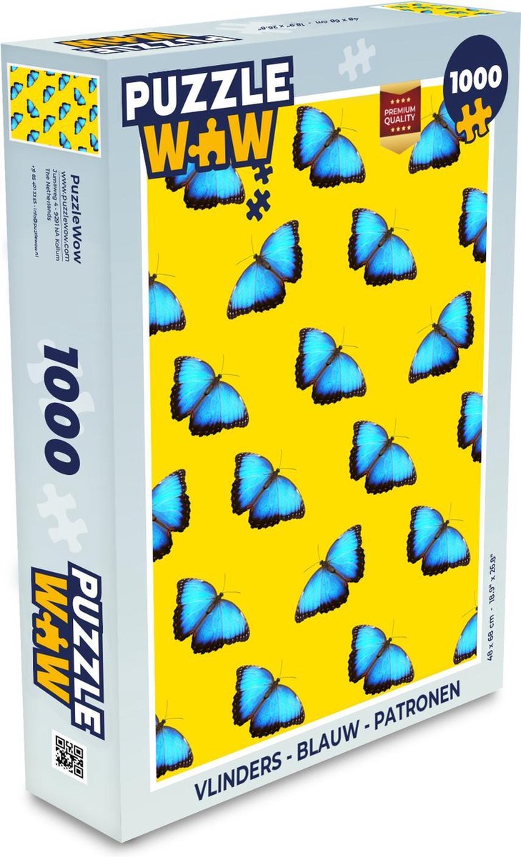 Puzzel - Puzzel 1000 stukjes volwassenen - Vlinders - Blauw - Patronen - Legpuzzel