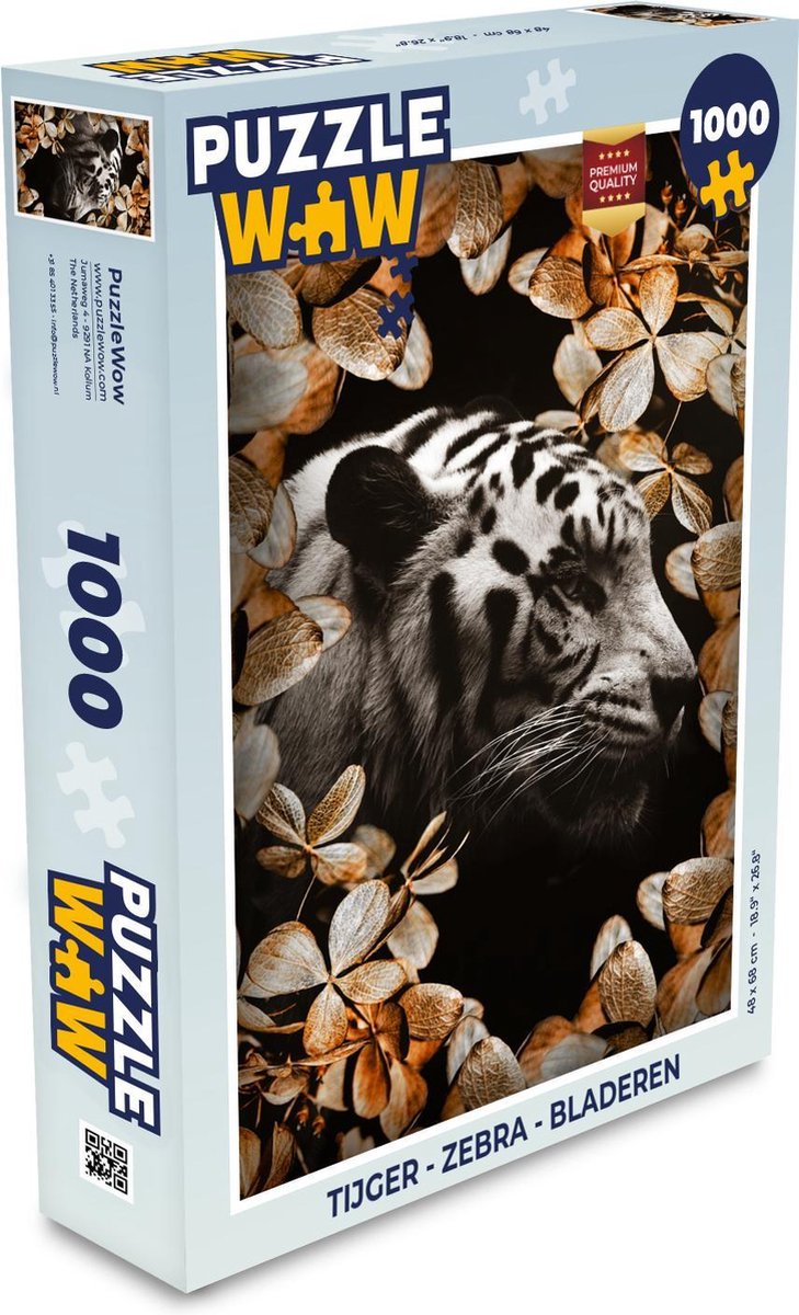 Puzzel Tijger - Zebra - Bladeren - Legpuzzel - Puzzel 1000 stukjes volwassenen