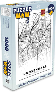 Puzzel Kaart - Roosendaal - Zwart - Wit  - Legpuzzel - Puzzel 1000 stukjes volwassenen