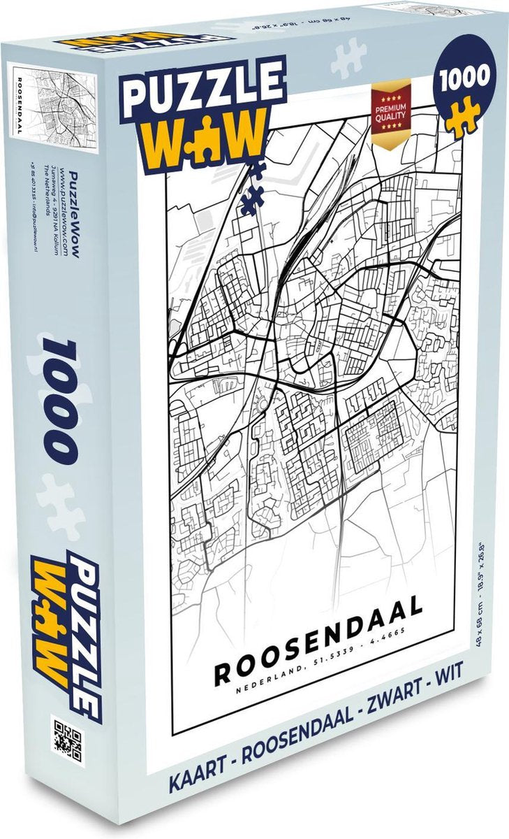 Puzzel Kaart - Roosendaal - Zwart - Wit  - Legpuzzel - Puzzel 1000 stukjes volwassenen