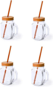 8x stuks Glazen Mason Jar drinkbekers oranje dop en rietje 500 ml - afsluitbaar/niet lekken/fruit shakes