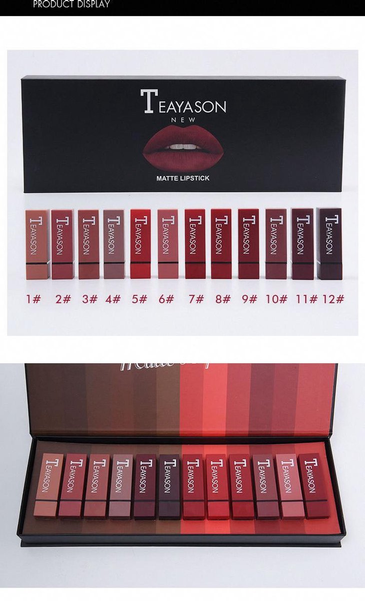 FMF - lipstick - set van 12 stuks - matte lippenstift - geschenkverpakking - waterproof -