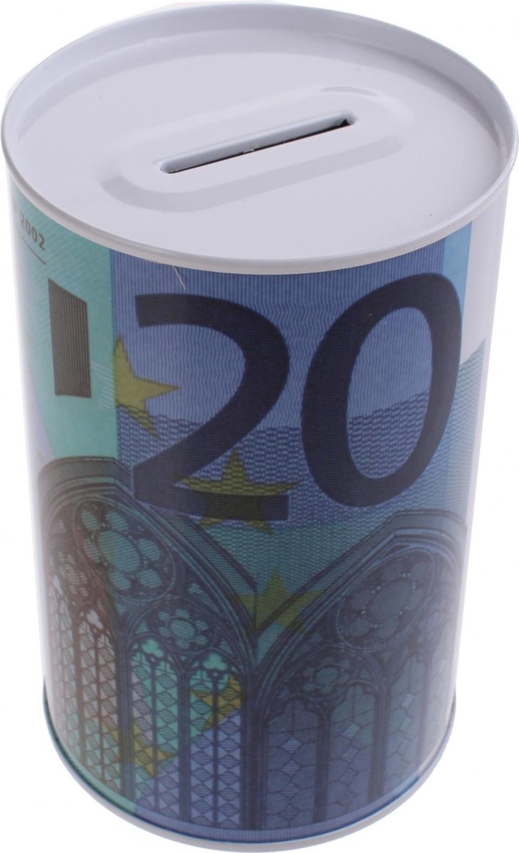Johntoy Metalen Spaarpot Met Eurobiljet Print 20 Euro Blauw
