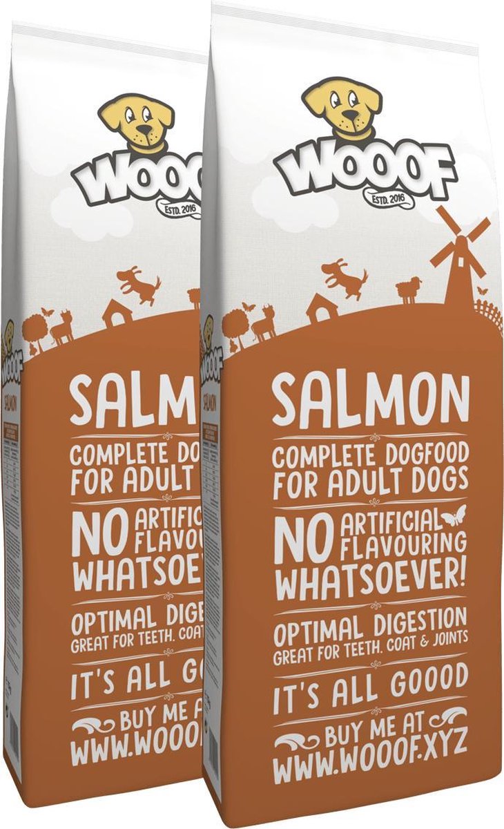 WOOOF Zalm - Geperst hondenvoer - Geperste hondenbrokken - Droogvoer - 36KG