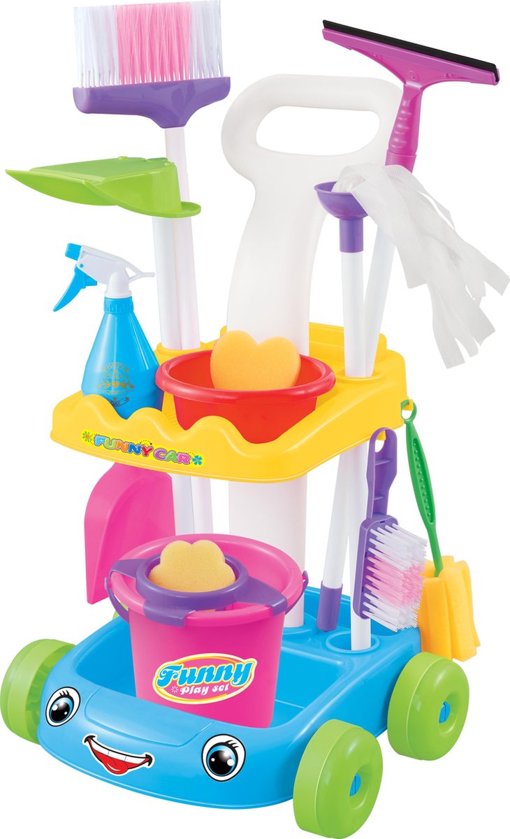 Speelgoed schoonmaakset - Schoonmaaktrolley - schoonmaakkarretje 2 t/m 5 jaar - Blauw / Geel