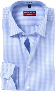 MARVELIS Body Fit overhemd - blauw / wit geruit - Strijkvriendelijk - Boordmaat: 38