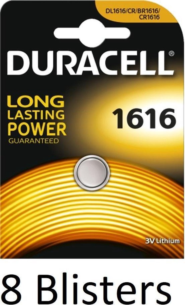 8 Stuks (8 Blisters a 1 st) Duracell Knoopcel Batterij 1616 Lithium