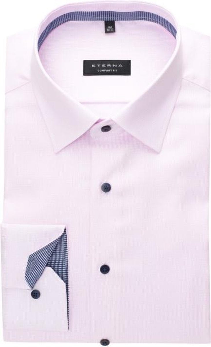 ETERNA comfort fit overhemd - twill structuur - roze (contrast) - Strijkvrij - Boordmaat: 48