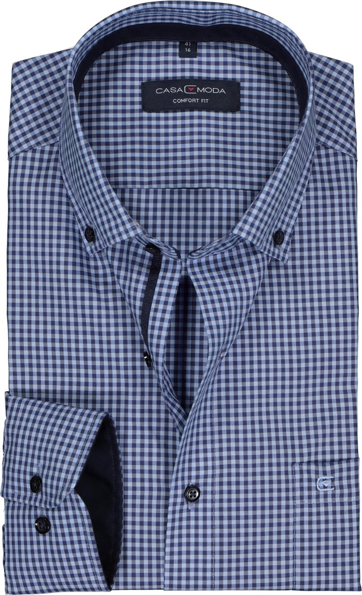 CASA MODA comfort fit overhemd - blauw geruit (contrast) - Strijkvrij - Boordmaat: 47