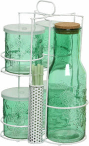 Groene kan 1 liter met 4 drinkglazen met deksel en rietje - Schenkkan - Mason Jars