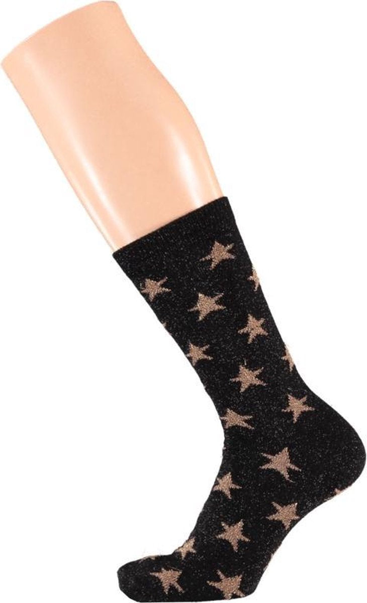 Sarlini Fashion Dames sokje Zwart Stars met glitters | Maat 36-41